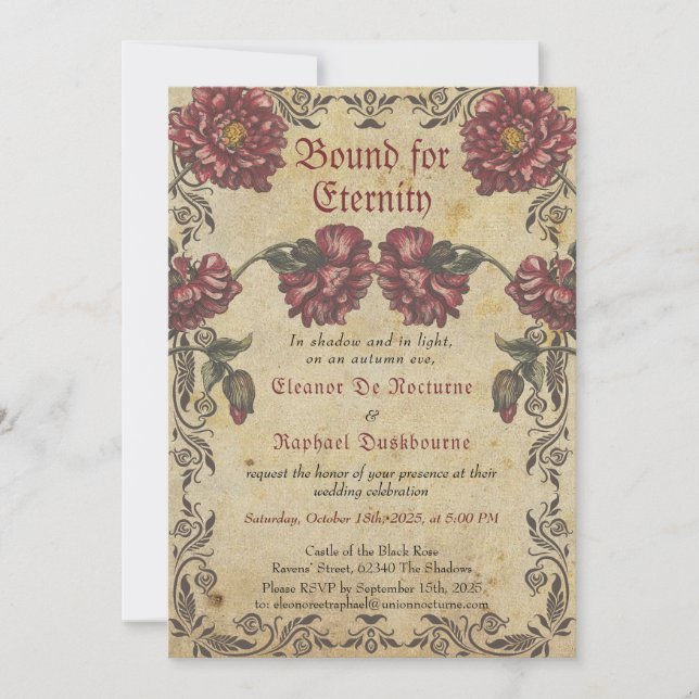Gothic Wedding Invitation - Dunkle Blume Vintag Einladung (Vorderseite)