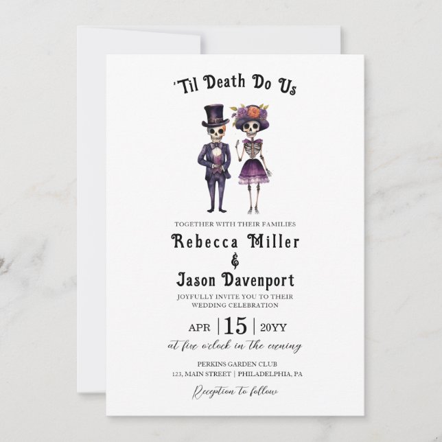 Gothic Wedding Invitation Skeletts Einladung (Vorderseite)