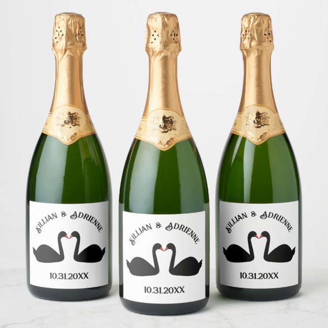 Gothic Wedding Kissing Black Swans Custom (Flaschen)