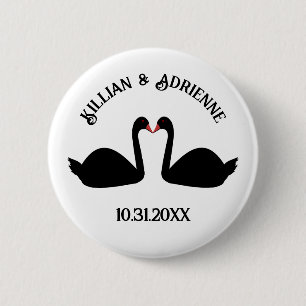Gothic Wedding Kissing Black Swans Custom Button