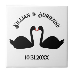 Gothic Wedding Kissing Black Swans Custom Fliese