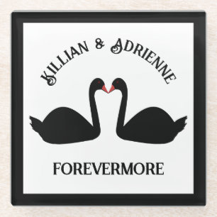Gothic Wedding Kissing Black Swans Custom Glasuntersetzer