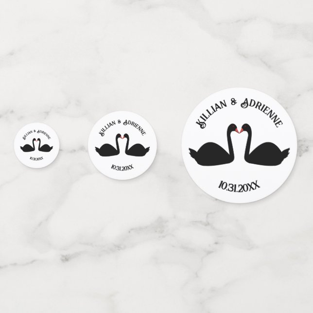 Gothic Wedding Kissing Black Swans Custom Konfetti (Rückseiten)