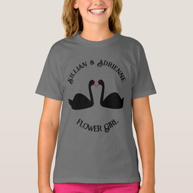 Gothic Wedding Kissing Black Swans Custom T-Shirt (Vorderseite)