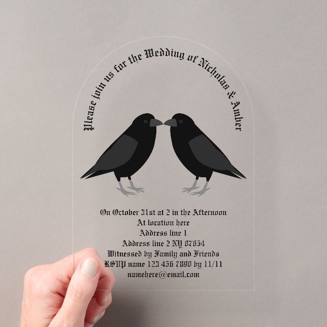 Gothic Wedding Kissing Ravens Custom Acryleinladungen (Insitu (Handheld))