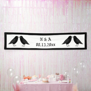 Gothic Wedding Kissing Ravens Custom Banner