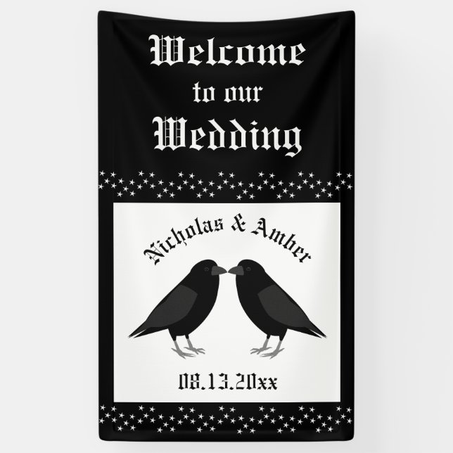 Gothic Wedding Kissing Ravens Custom Banner (Vertikal)