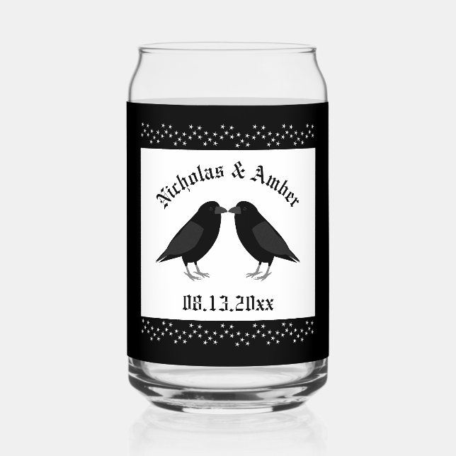 Gothic Wedding Kissing Ravens Custom Dosenglas (Vorderseite)