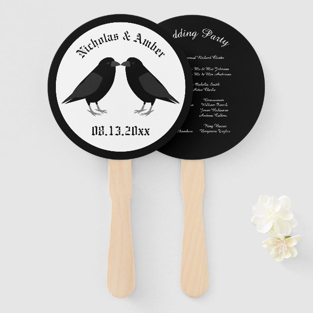 Gothic Wedding Kissing Ravens Custom Fächer (Vorne und Hinten)