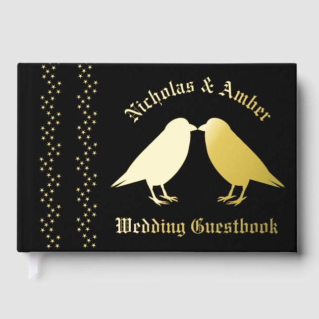 Gothic Wedding Kissing Ravens Custom Gästebuch (Vorderseite)
