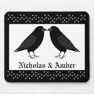 Gothic Wedding Kissing Ravens Custom Mousepad