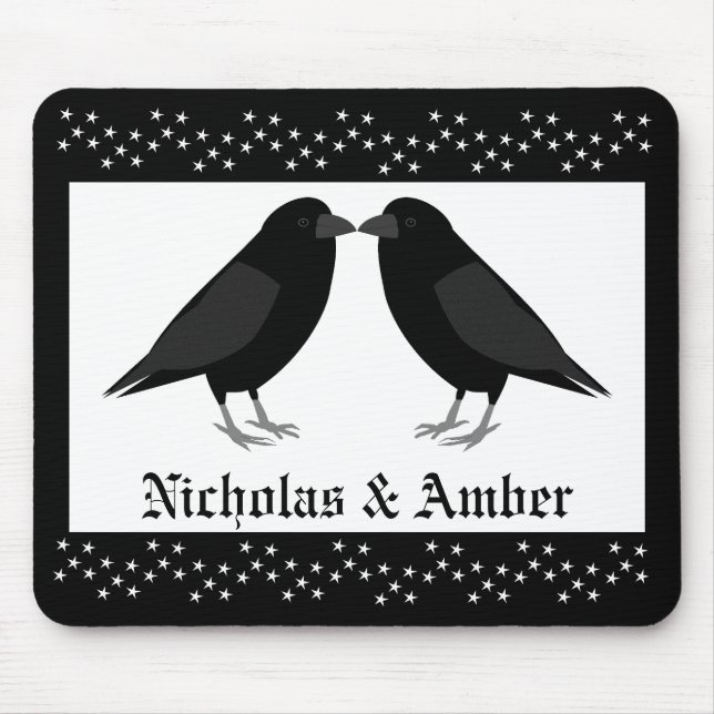 Gothic Wedding Kissing Ravens Custom Mousepad (Vorne)