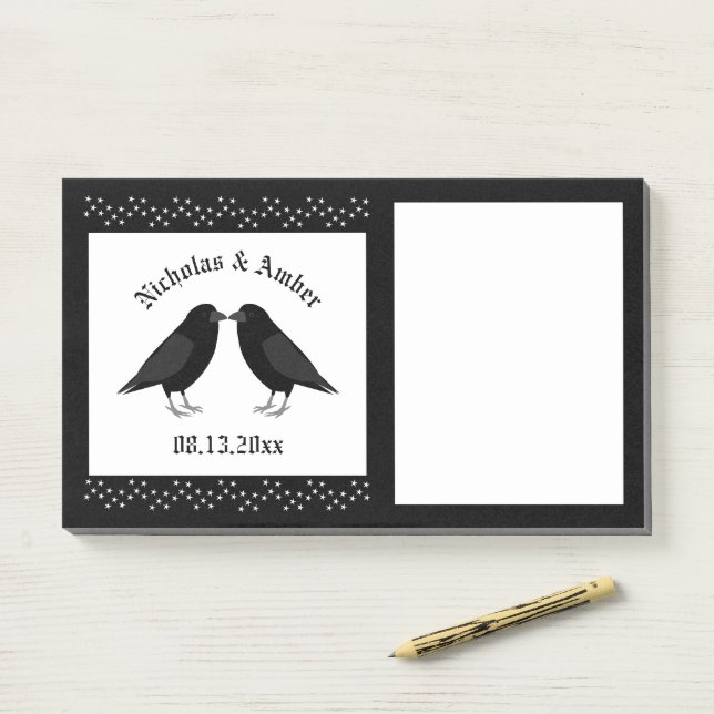 Gothic Wedding Kissing Ravens Custom Post-it Klebezettel (Auf Schreibtisch)