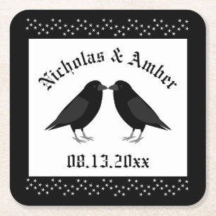 Gothic Wedding Kissing Ravens Custom Rechteckiger Pappuntersetzer