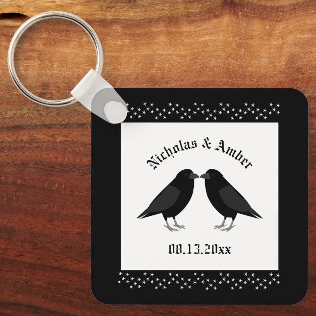 Gothic Wedding Kissing Ravens Custom Schlüsselanhänger (Vorderseite)