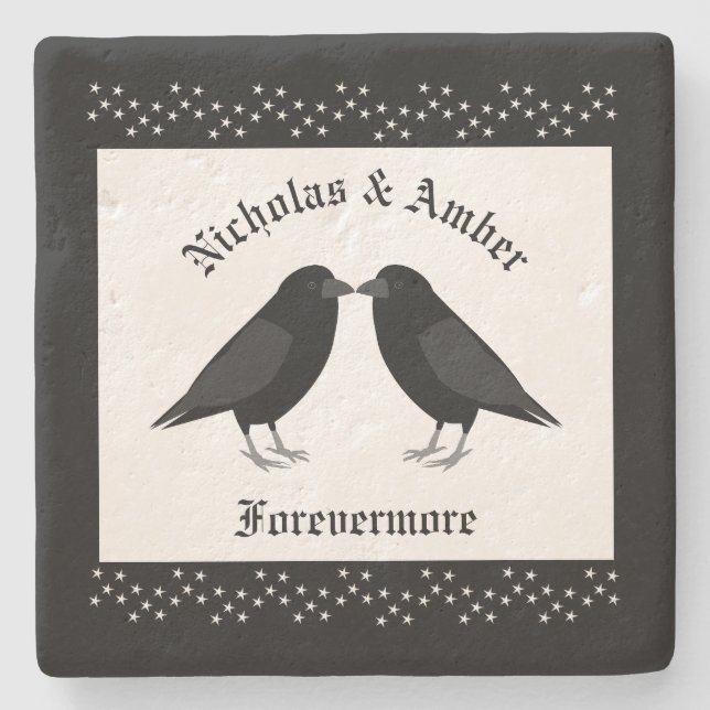 Gothic Wedding Kissing Ravens Custom Steinuntersetzer (Vorderseite)