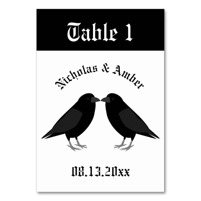 Gothic Wedding Kissing Ravens Custom Tischnummer (Vorderseite)