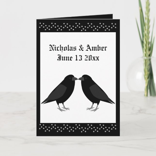 Gothic Wedding Kissing Ravens Custom Wedding Karte (Vorderseite)