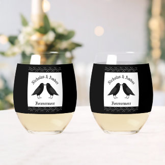 Gothic Wedding Kissing Ravens Custom Weinglas Ohne Stiel