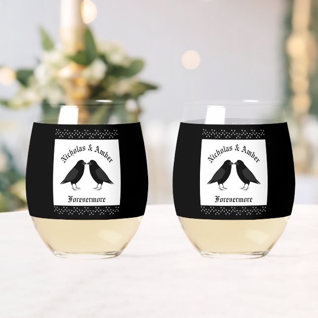Gothic Wedding Kissing Ravens Custom Weinglas Ohne Stiel (Insitu (Hochzeit))