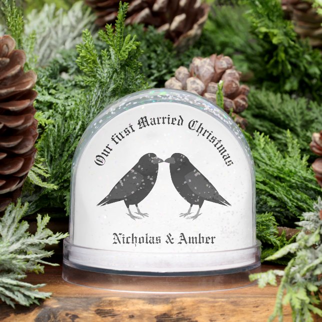 Gothic Wedding Kissing Ravens First Married Xmas Schneekugeln (Winter)