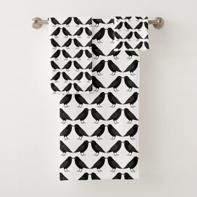 Gothic Wedding Kissing Ravens Gemustert Badhandtuch Set (Insitu)
