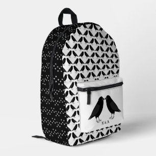 Gothic Wedding Kissing Ravens Mit Monogramm Bedruckter Rucksack