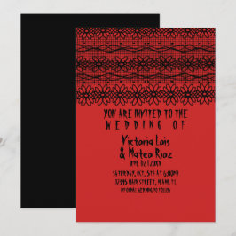 Gothic Wedding Lace Red Black Einladung