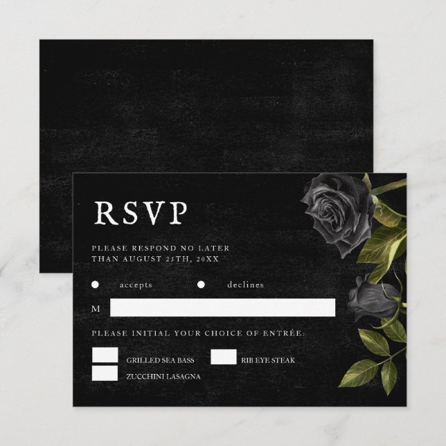 Gothic Wedding Meal Choice RSVP Karte (Vorne/Hinten)