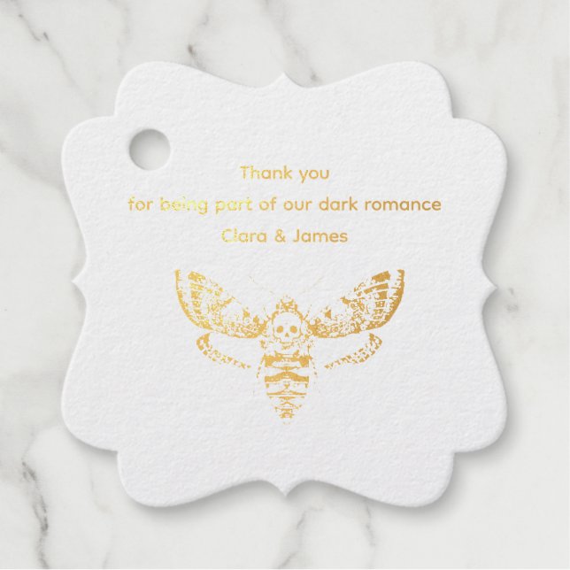 Gothic Wedding | Moth & Lace Black & White Geschenkanhänger (Vorderseite)