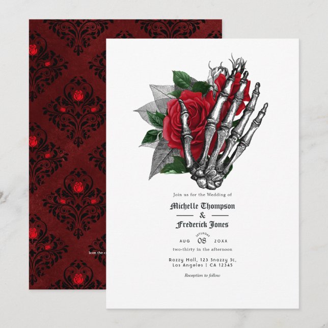 Gothic Wedding QR Code für Schwarz und Rot Einladung (Vorne/Hinten)