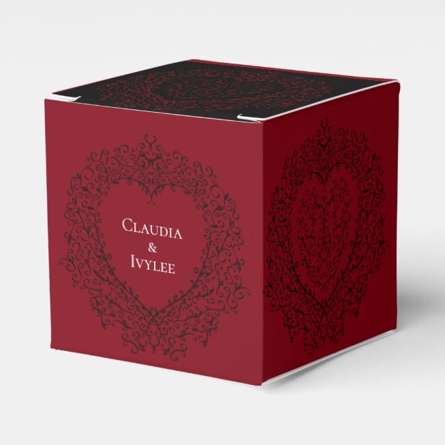 Gothic Wedding Red Black Heart Wirbel Geschenkschachtel (Vorderseite)