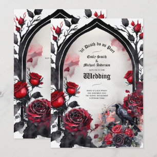 Gothic Wedding Red Black Rose Raven Einladung