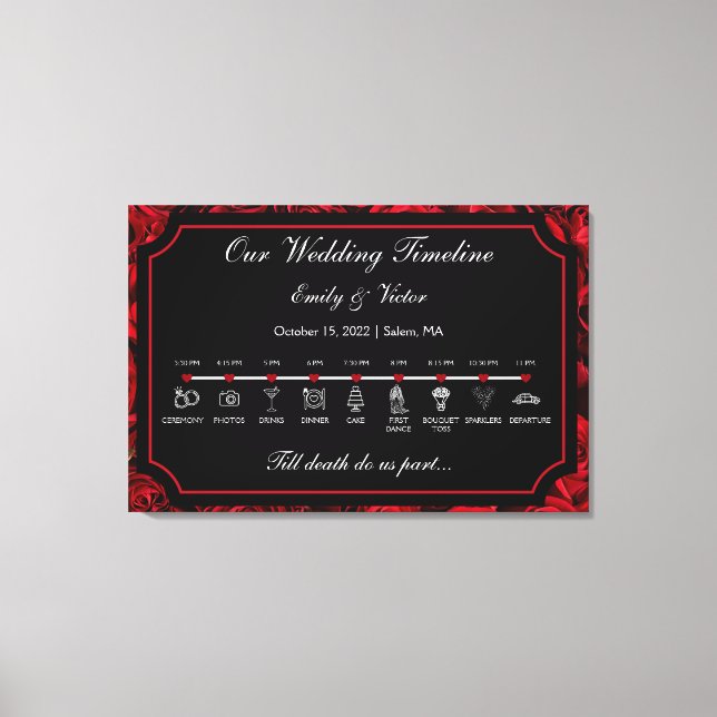 Gothic Wedding Timeline Sign Leinwanddruck (Vorderseite)
