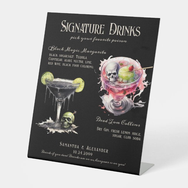Gothic Wedding Whimsigoth 3 Signature Drinks unter Sockelschild (Vorderseite)