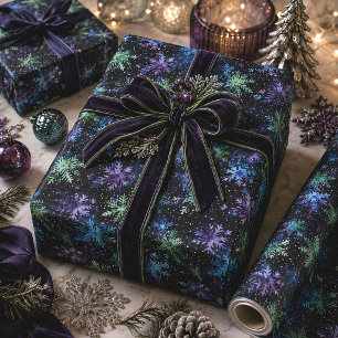 Gothic Weihnachts-Schneeflocken Blau Grün Geschenkpapier