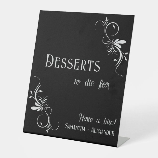 Gothic Whimsigoth Silver Gray Desserts Hochzeit Sockelschild (Vorderseite)