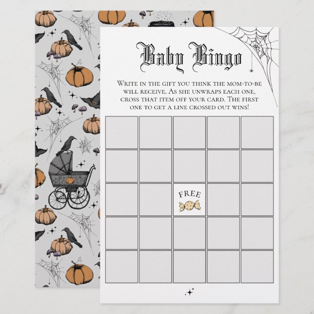 Gothic White Baby Bingo Baby Shower Game (Vorne/Hinten)