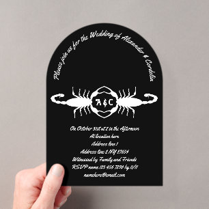 Gothic White Hochzeit Skorpione Maßgeschneiderte M Acryleinladungen