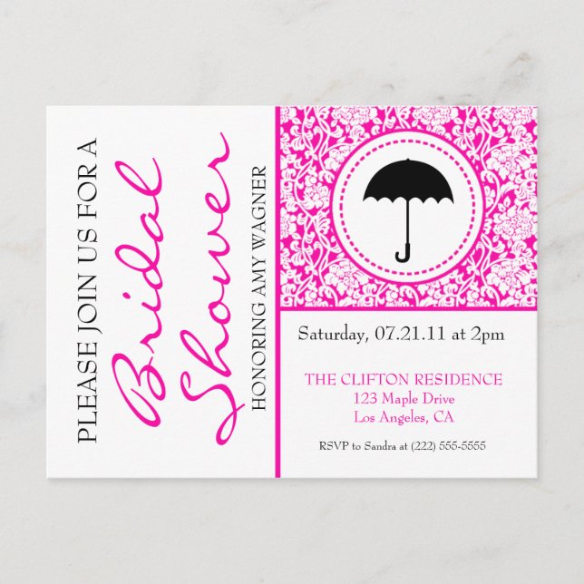 Gothic White & Pink Geblüht Brautparty Einladungspostkarte (Vorderseite)