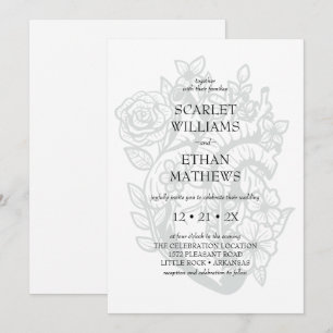 Gothic White Wedding Modern Elegantes Blumenherz Einladung