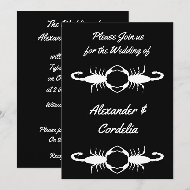 Gothic White Wedding Scorpions Custom Einladung (Vorne/Hinten)