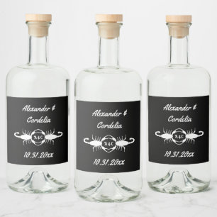 Gothic White Wedding Skorpions Custom Mit Monogram Alkoholflaschenetikett