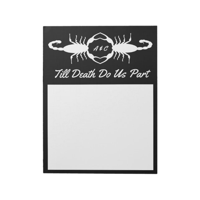 Gothic White Wedding Skorpions Custom Mit Monogram Notizblock (Rotiert)
