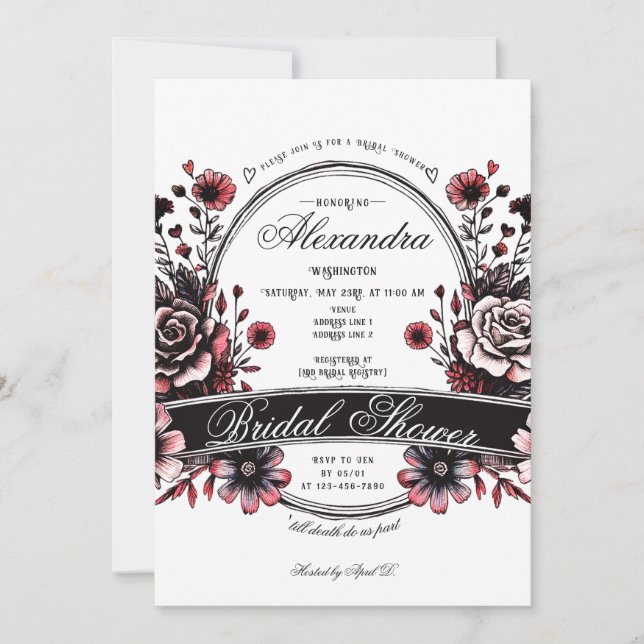 Gothic Wildblume Moody Rote Rose Brautparty Einladung (Vorderseite)