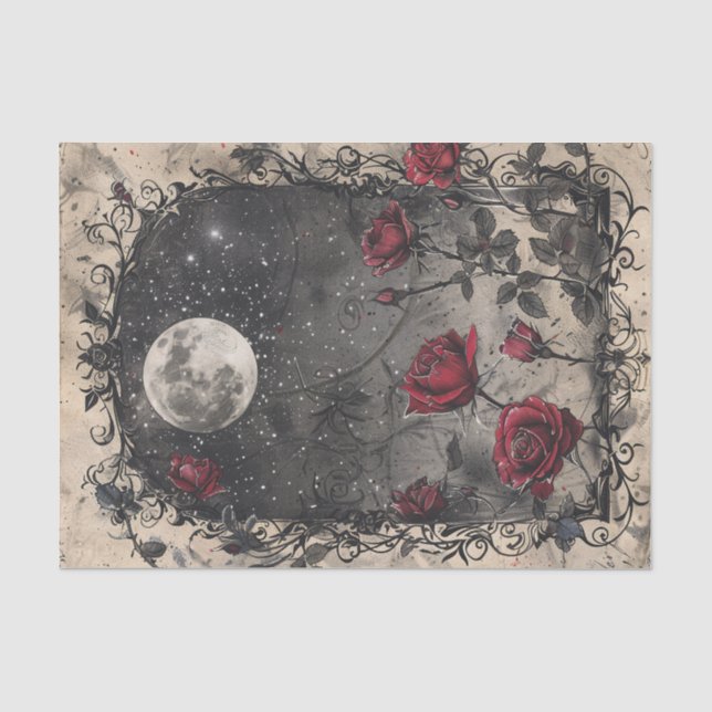 Gothic Window Full Moon Rote Rosen Seidenpapier (Vorderseite)