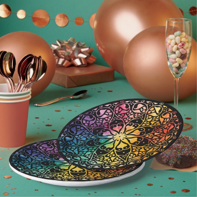 Gothic Window Rainbow Pride Pappteller (Multi)