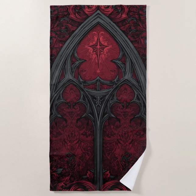 Gothic Window Red Black Strandtuch (Vorderseite)