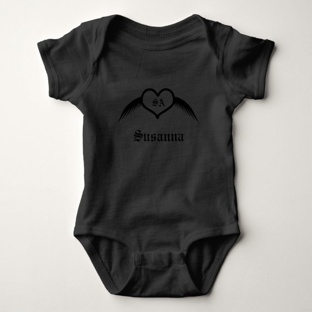 Gothic Winged Heart Custom Mit Monogramm Baby Strampler (Vorderseite)