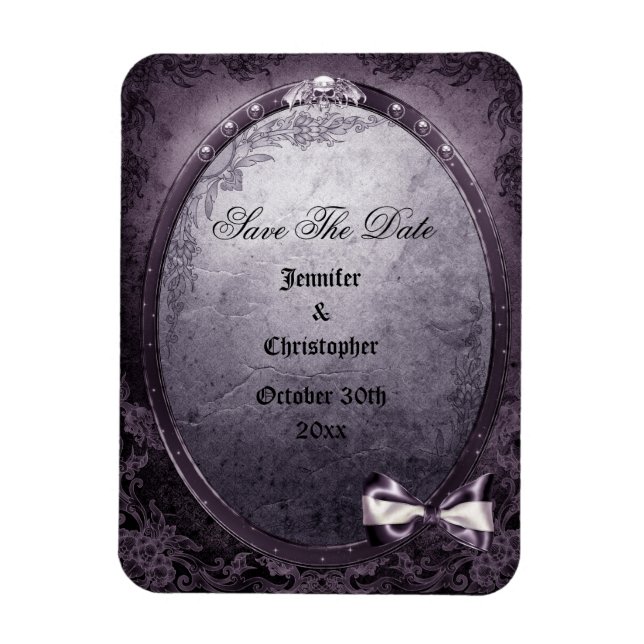 Gothic Winged Skull Lila Save the Date Hochzeit Magnet (Vertikal)